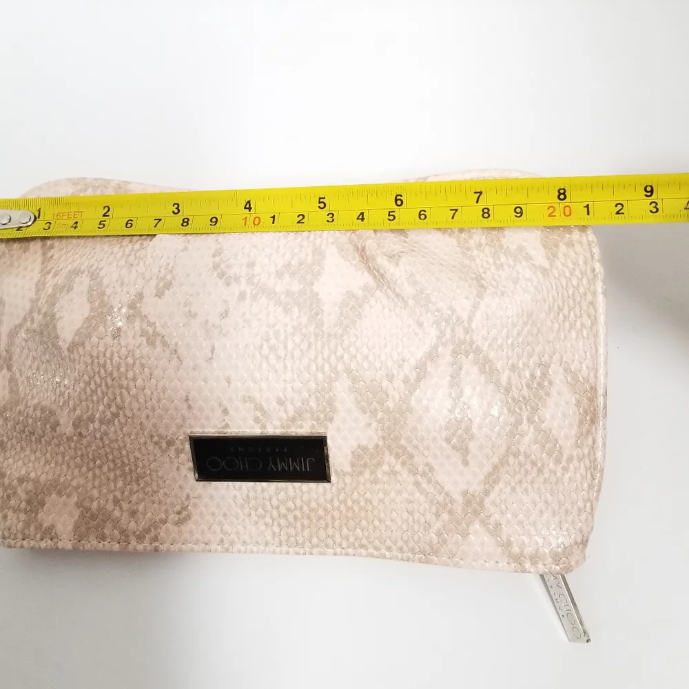 JIMMY CHOO Light Pink Snakeskin Embossed Vegan Cosmetic Clutch Bag